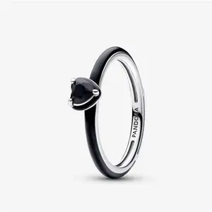 Pandora ME Black Chakra Heart Ring - Enamel / Sterling Silver / Man-Made Crystal / Black - Sz. 58