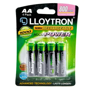 LLOYTRON NiMH Rechargeable AccuPower Batteries AA Size 800mAh 4 Pack