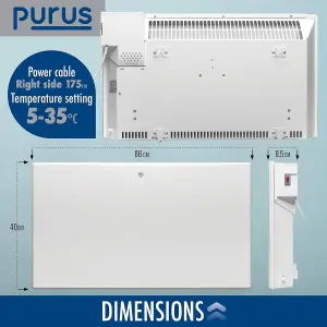 Purus Electric Radiator Panel Heater Eco 1200W Bathroom Safe Wall Mounted or Floorstanding Timer Thermostat Lot 20