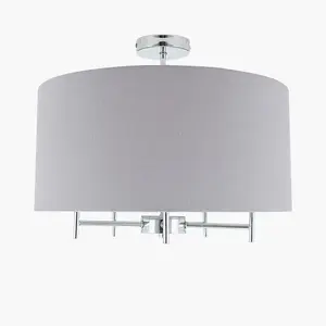 Large Linen 5 Arm Ceiling Light With Grey Drum Lampshade