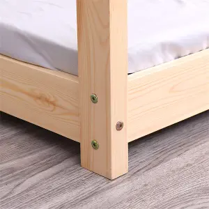 FurnitureHMD Bedroom Furniture Pine Wood Kids Bed House Bed Frame 3FT Toddler Floor Bed Frame Natural,White for Girls Boys