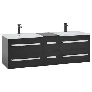 Bathroom Wall Mounted Cabinet with Basin Black MADRID