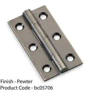 PAIR Solid Brass Cabinet Butt Hinge - 50mm - Pewter Premium Cupboard Fixings