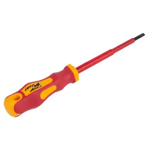 Pro User - Insulated Chrome Vanadium Flathead Screwdriver - 10cm x 4mm - Red