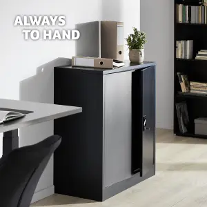 Filing Cabinet - 3 compartments, lockable, 90 x 40 x 90 cm - black