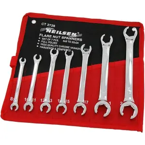 Neilsen Flare Nut Wrench Open-Ended Brake Pipe Spanner Set 7pc 8mm - 24mm