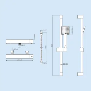 Nes Home Chrome Square Thermostatic Mixer With Slider Rail & Handset