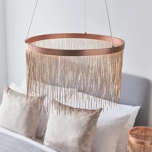 Brushed Copper Ceiling Pendant Light & Delicate Chains - Integrated LED Module