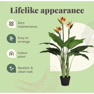 Blooming Artificial - 110cm Green / Orange Fake Bird of Paradise Flowering Plant