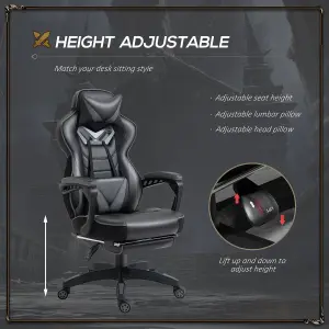 Vinsetto Gaming Chair Ergonomic Reclining Manual Footrest Wheels Stylish Grey