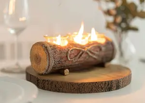 Christmas Log Candle Holder with 3 Tealights