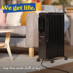 Russell Hobbs Electric Heater 2500W Black Digital 11 Fin Oil Filled Radiator with Remote & 2 Year Guarantee RHOFR2521B-D