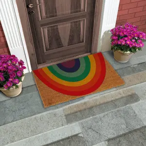 Coco & Coir Door Mat Rainbow Indoor Outdoor Non Slip Colourful Design Entrance Welcome Mat 40cm x 60cm THE RAINBOW