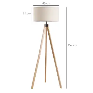 HOMCOM Wood Tripod Floor Lamp Home Lighting Elegant E27 Bulb Linen Shade Beige