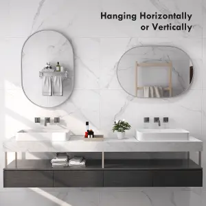 HOMCOM Oval Bathroom Mirror, Modern Wall Mirror Aluminium Frame, 60 x 90cm