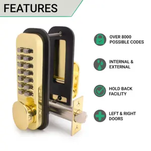 EAI Digital Push Button Code Lock Paddle Handle Hold Back Commercial Mechanical ED20 - Brass Finish