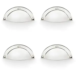 4 PACK - Half Moon Cup Handle Polished Nickel 86mm Centres Solid Brass Shaker Drawer Pull