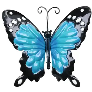 Small 3D Blue Metal  Butterfly Garden/Home Wall Art Ornament 7x12x14cm