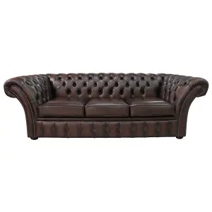 Chesterfield 3 Seater Antique Brown Leather Sofa Bespoke In Balmoral Style