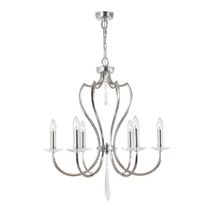 Elstead Pimlico 6 Light Chandelier Polished Nickel Finish, E14