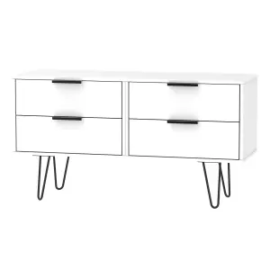 Ready assembled Matt white 4 Drawer Wide Chest of drawers (H)570mm (W)1145mm (D)395mm