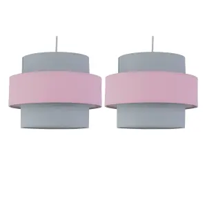 First Choice Lighting Pair of Pink and Grey Two Tier Light Shades