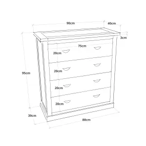 Tirolo 4 Drawer Chest of Drawers Brass Cup Handle