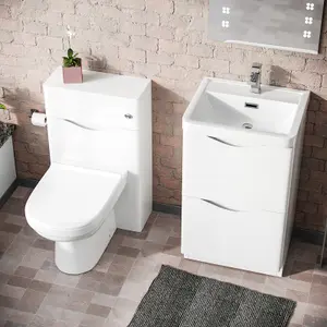 Nes Home 500mm White 2 Drawer Vanity Cabinet with Basin and WC Toilet Unit Combo