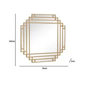 Melody Maison Square Gold Art Deco Fan Wall Mirror 55cm x 55cm