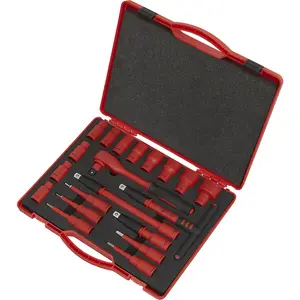 20pc VDE Insulated Socket & Ratchet Handle Set -1/2" Square Drive 6 Point Metric