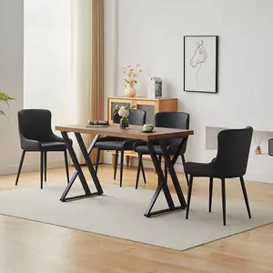 5 Piece Industrial Style Dining Set with Oak Effect Table Top