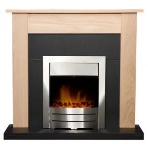 Adam Southwold Fireplace in Oak & Black with Colorado Electric Fire in Brushed Steel, 43 Inch