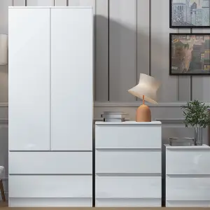 Stora 2 Door 2 Drawer Combination Wardrobe High Gloss White