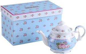 London Boutique Extra Large Teapot Fine China Shabby Chic Vintage Floral in Gift box (Teapot Rose Blue)