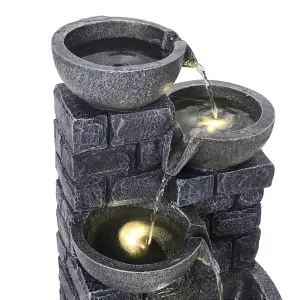 Grey Rustic Resin Rock Water Fountain with LED Lights and Solar Panel 45 cm