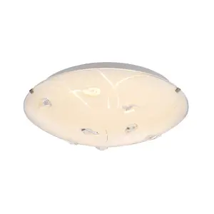 Traditional Classic Opal White Glass 25cm Flush Ceiling Light with Crystal Drops