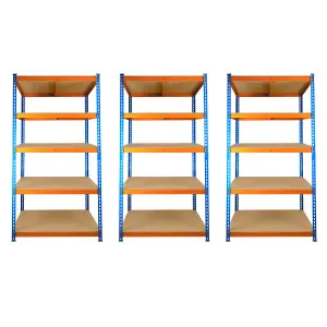 3 Bays of 5 Tier Extra Heavy Duty Storage Racking 1800h x 900w x 600d mm 300kg