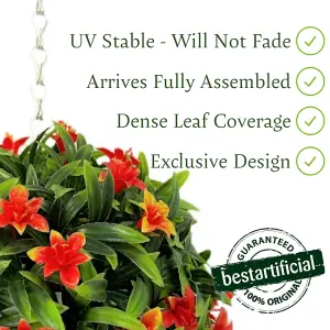 Best Artificial 23cm Orange Lily Hanging Basket Flower Topiary Ball - Suitable for Outdoor Use - Weather & Fade Resistant