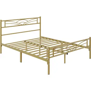 Yaheetech Antique Gold 5ft King Metal Bed Frame with Cloud-inspired Design Headboard and Footboard