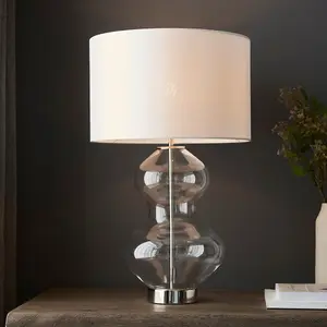 Luminosa Lecce Complete Table Lamp, Satin Brass Plate, Glass With Vintage White Fabric