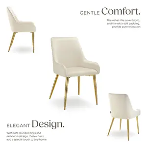 Dining Chair Avane - upholstered in velvet look, padded, ergonomic, high backrest - beige