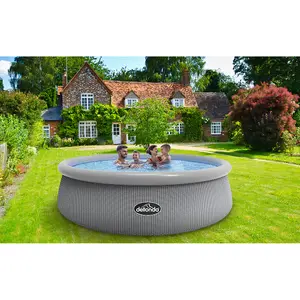 15ft Round Garden Swimming Pool with Pump and Accessories - Durable Grey Rattan Design