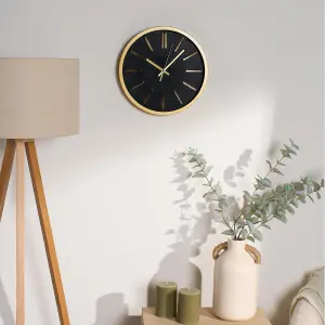 Wall Clock Round Home Decor Metallic Bedroom Round Living Room Kitchen, Gold