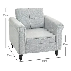 HOMCOM Vintage Armchair Fabric Accent Chair with Wood Legs Light Grey