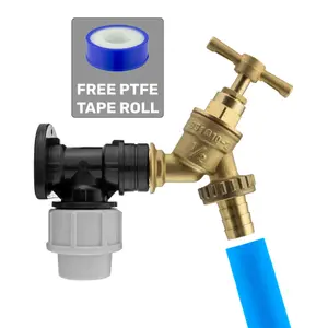 outside tap kit,20mm mdpe wallplate/elbow backplate+ bib tap+ptfe tape,brass garden tap for hose