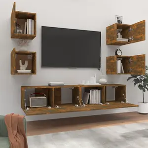 Berkfield 6 Piece TV Cabinet Set Smoked Oak Engineered Wood