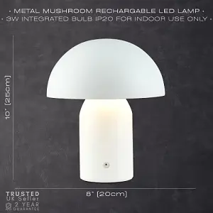 Modern Rechargeable Mushroom Table Lamp in Mat White with Touch Dimmer Button