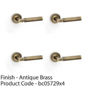 4 PACK - SOLID BRASS Smooth Door Handle Set - Antique Brass Angled Lever on Round Rose