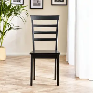 Furniturebox UK Set of 2 Whitby Black Painted Solid Wood Dining Chairs