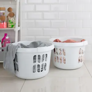 Wham 2 x Casa Plastic Round Laundry Basket Ice White